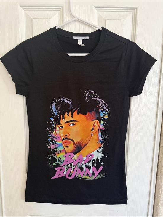 Reserved Tops - Bad Bunny Black Graphic Tee